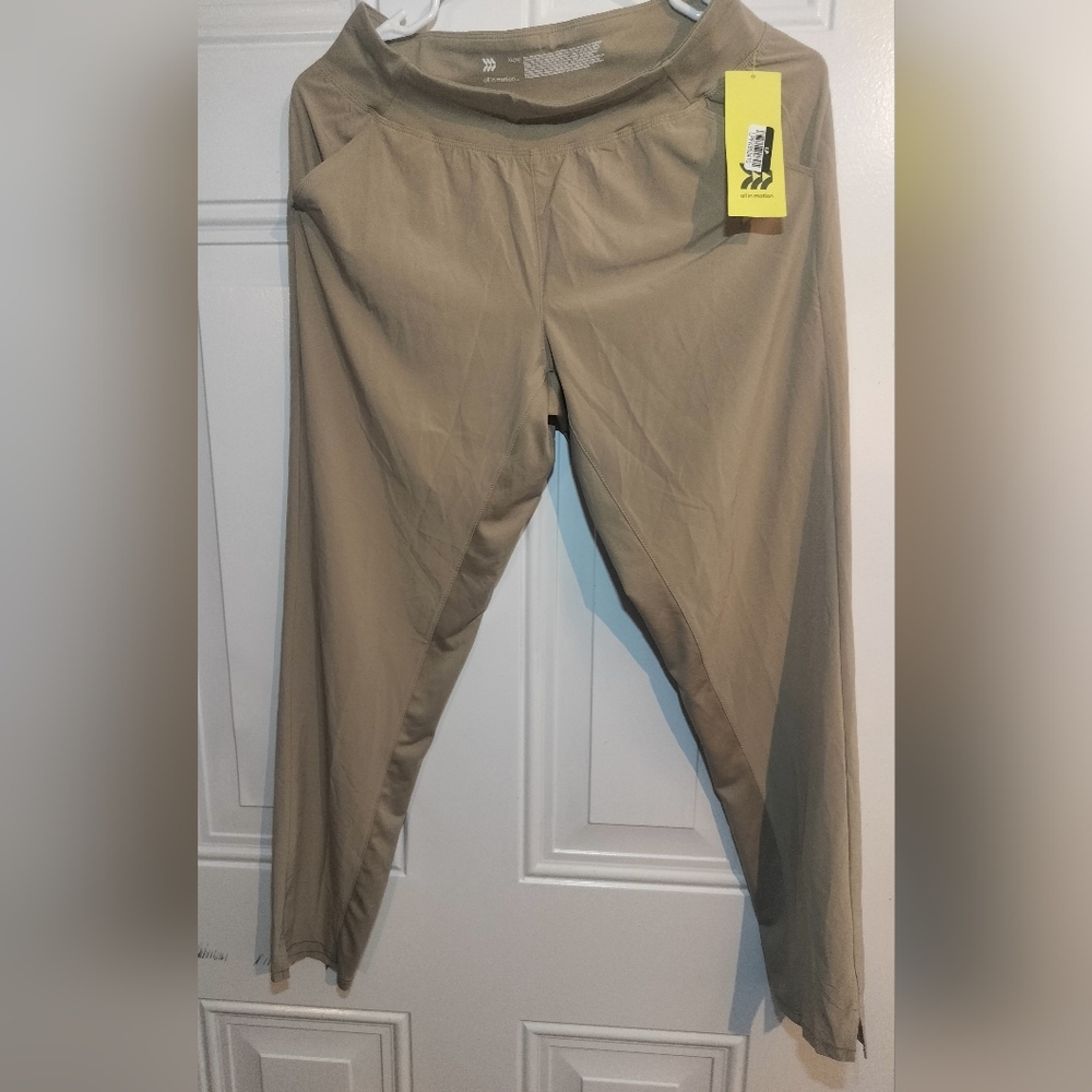 All in Motion Jogger Pants XL 14 Taupe Beige NWT Elastic Waist Zip Pocket